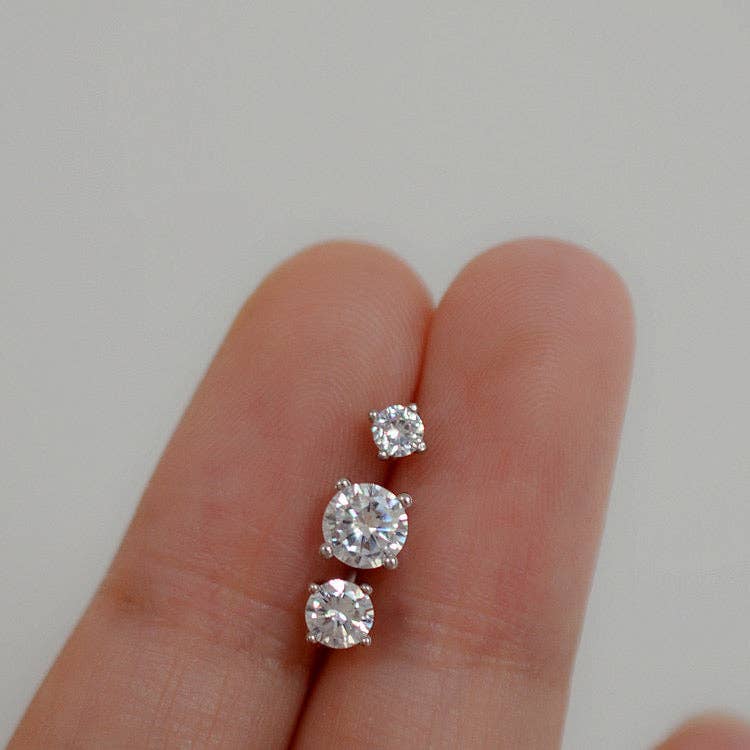 Haengseongworkshop - Wholesale Stud/Post Earrings - 1 Pair 3/4/5mm Moissanite Prong Sterling Silver Earrings Studs8