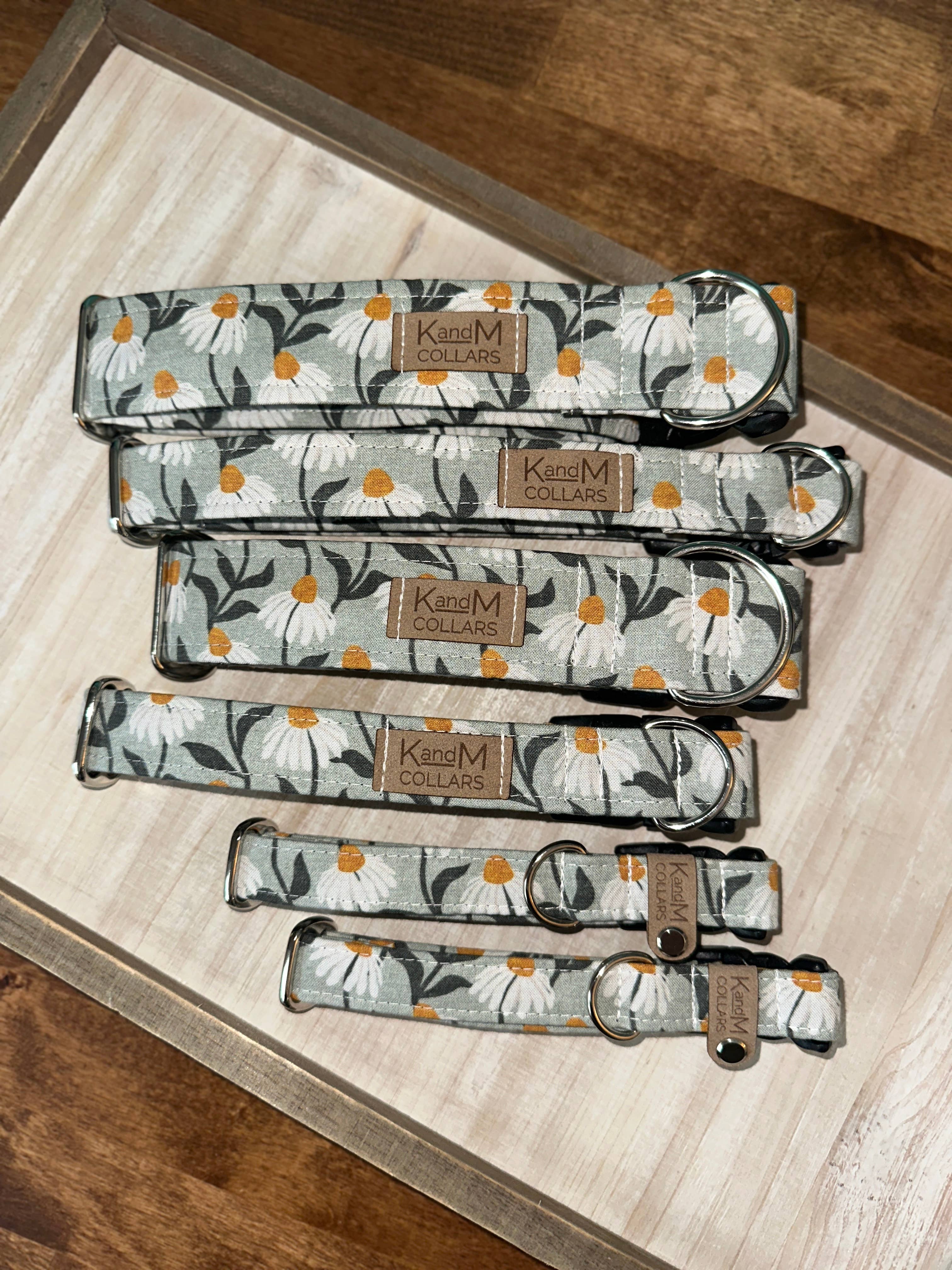 K and M Collars - Wholesale Pet Collar - Dog - White Coneflowers Dog Collar, Pet Accessory, Spring, Flowers