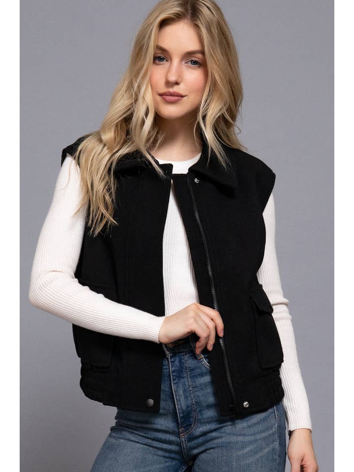 Active Basic | Active USA - Wholesale Outerwear Vest - Women's - Notched Collar Soft Felt Zip Up Vest5