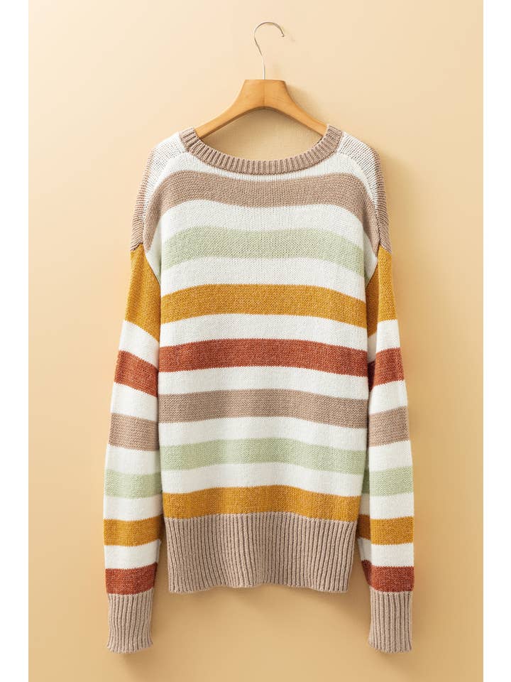 Multicolour Stripe Colorblock Drop Shoulder Crewneck Sweater for wholesale on Faire6