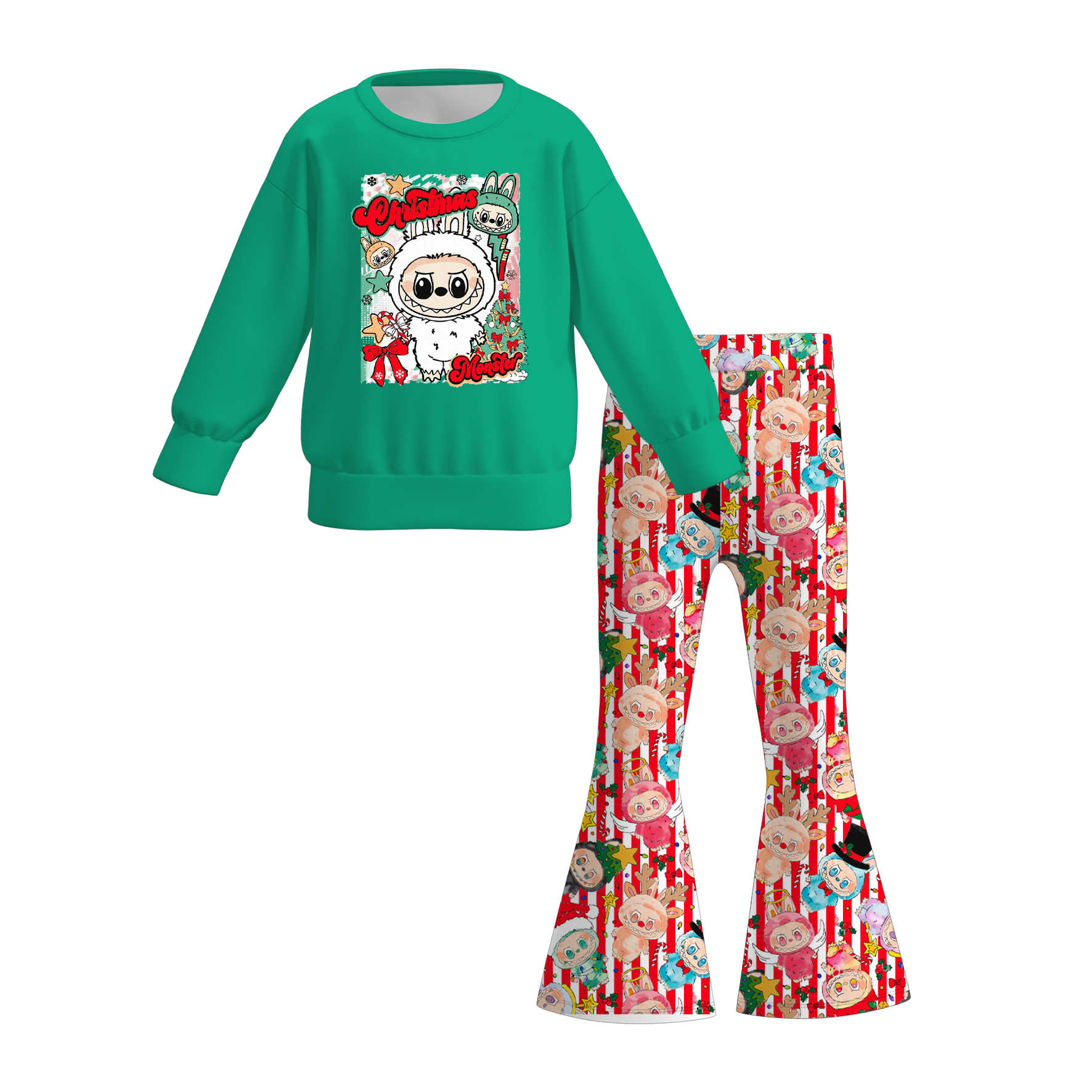 Auraquise - Wholesale Top & Pant Set - Kids - Girls 2 Pieces Labubu Themed Printed Top + Pant Set4