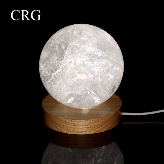 Crystal River Gems LLC - Wholesale Decorative Tabletop Object - Qty 1 - White LED Light display box Wood Base W/USB Plug / 4"3