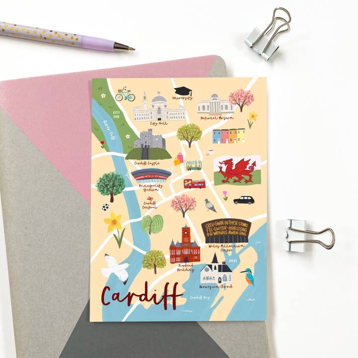 Sarah Frances - Wholesale Postcard - Cardiff Map Postcard