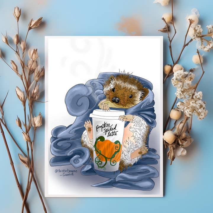 Kristin Bergene Creative LLC - Wholesale Season's Greetings Card - Hedgehog Latte Greeting Cards | Blank Inside, 5.5” x 4” 4