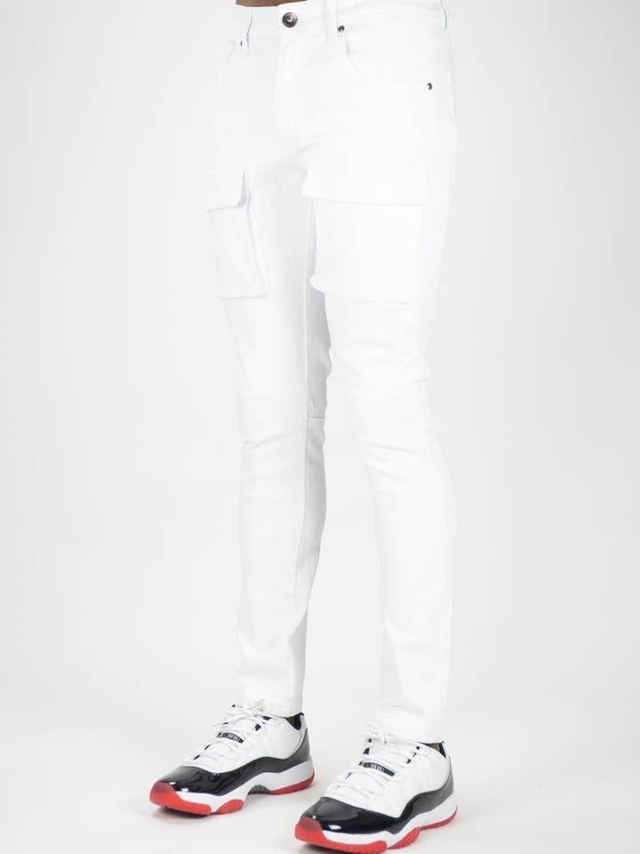 Främre Cargo Twill Byxor - Vit för wholesale av Rebel Minds