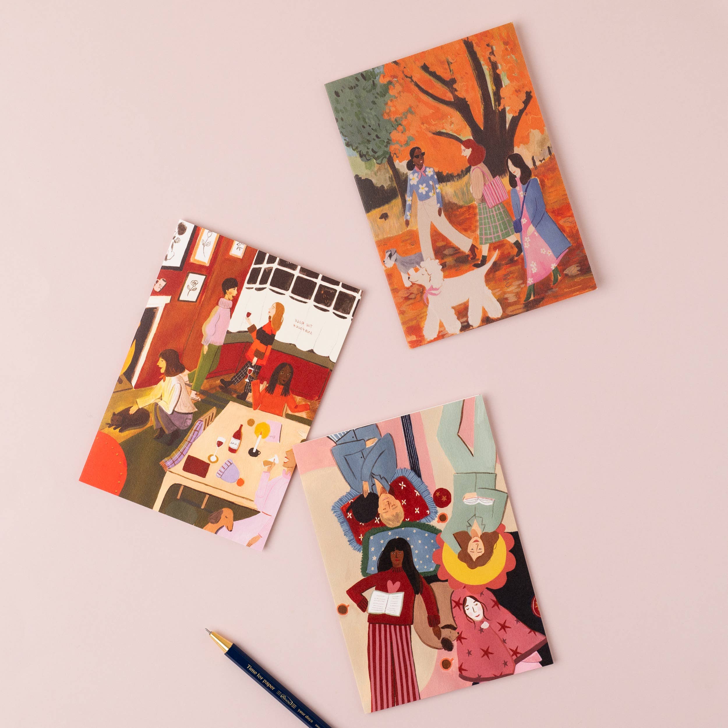 Peggy & Kate - Vendita all'ingrosso Biglietti di auguri generici - Carta Passeggiata Autunnale | Camminare | Amicizia | Autunno | Cani2