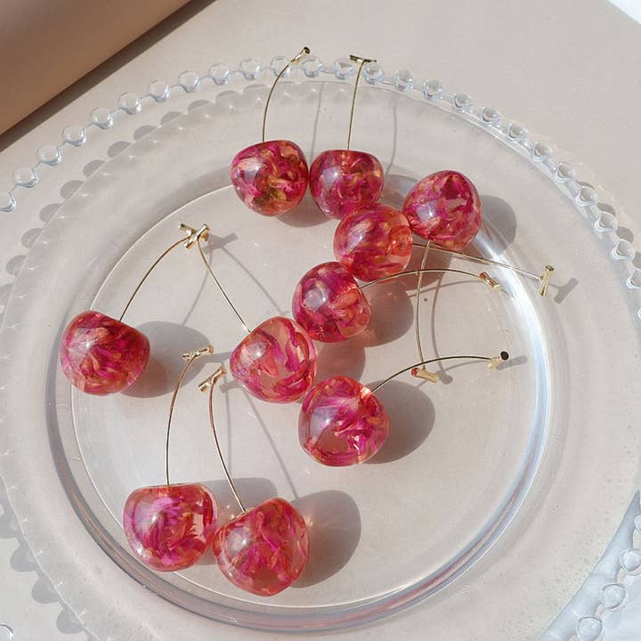 Ashlen - Wholesale Dangle Earrings - PINK CHERRY EARRINGS (PAIR)