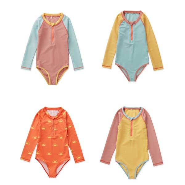 Pistachio Ribbed Kids Long Sleeve Swimsuit for wholesale on Faire5