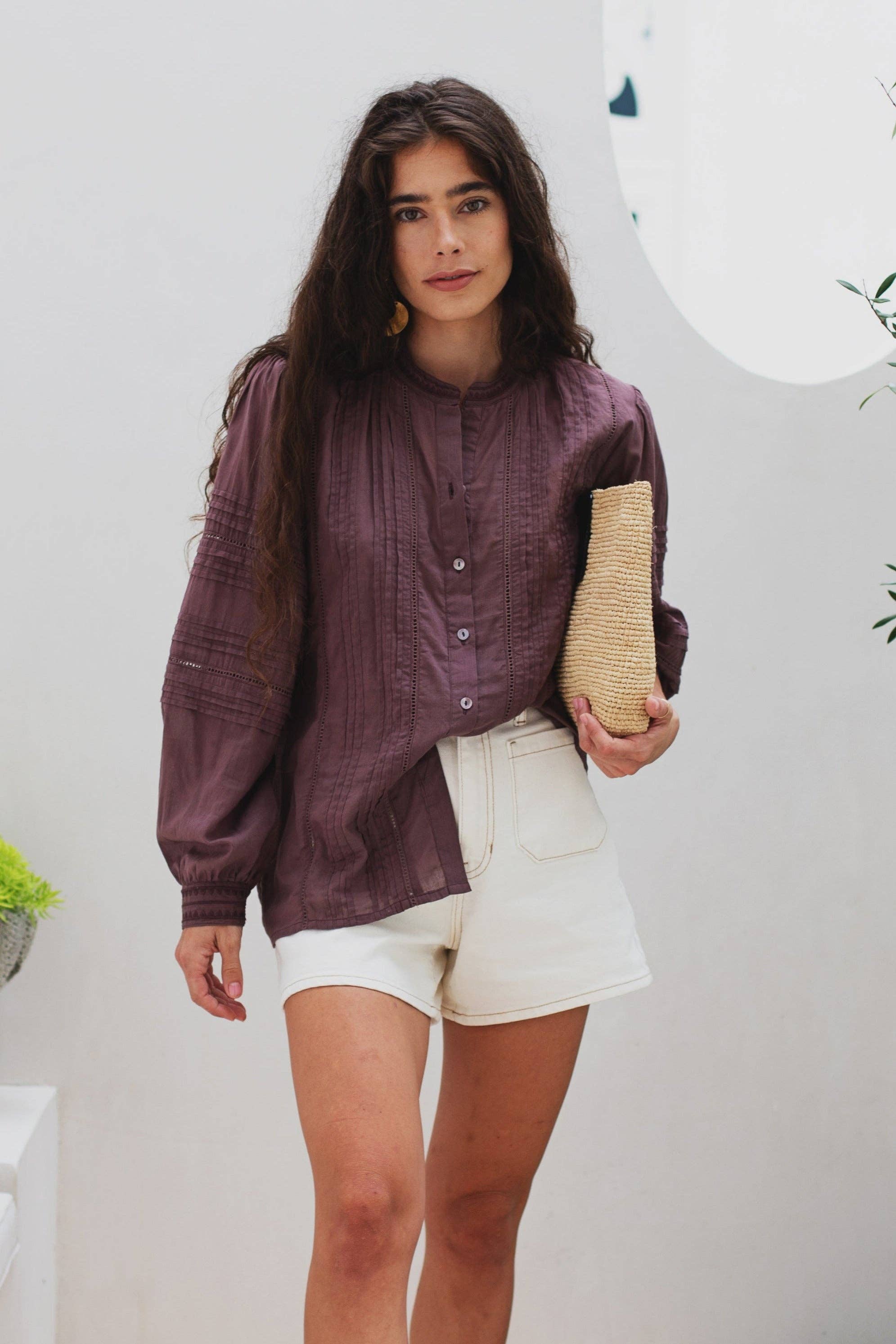 Ex Voto - Wholesale Button Down Shirt - Women's - Olivia Blouse in Plum by ExVoto4