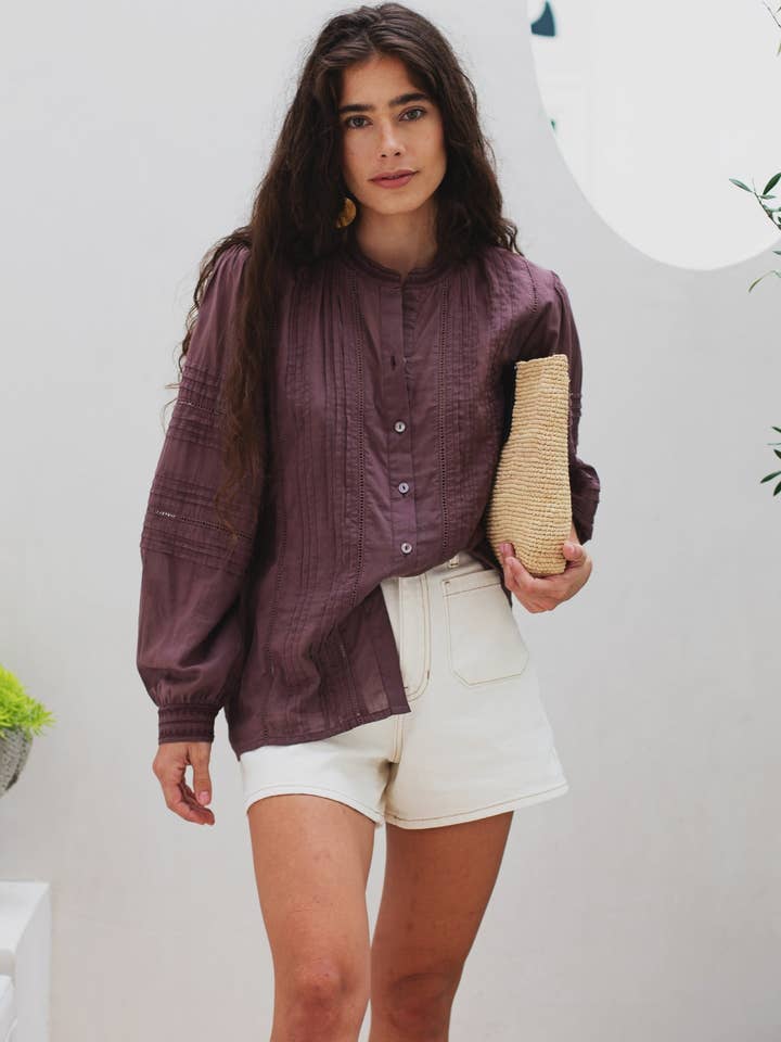Ex Voto - Wholesale Button Down Shirt - Women's - Olivia Blouse in Plum by ExVoto4