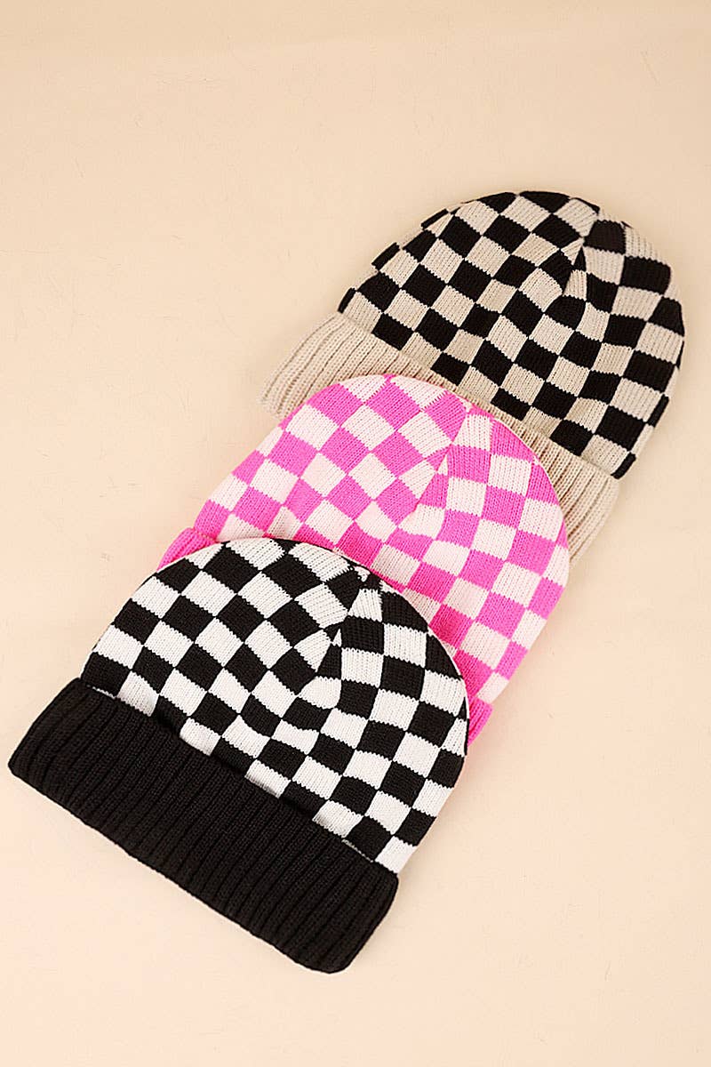 Vanilla Monkey – wholesale Beanie – Women's – Checkered Pattern Cuff Beanie3