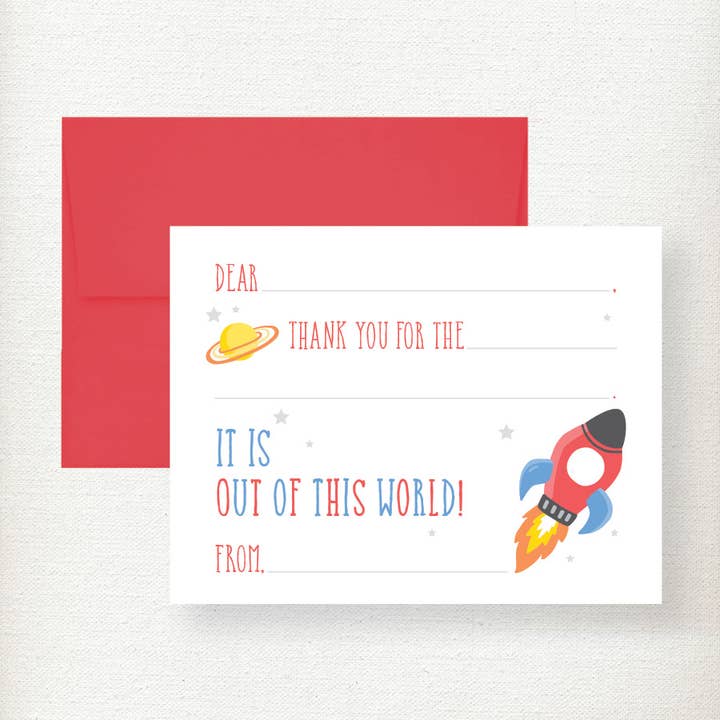 Kramer Drive - Wholesale Stationery/Notecard Set - Kids Space Fill in Thank You Note Card