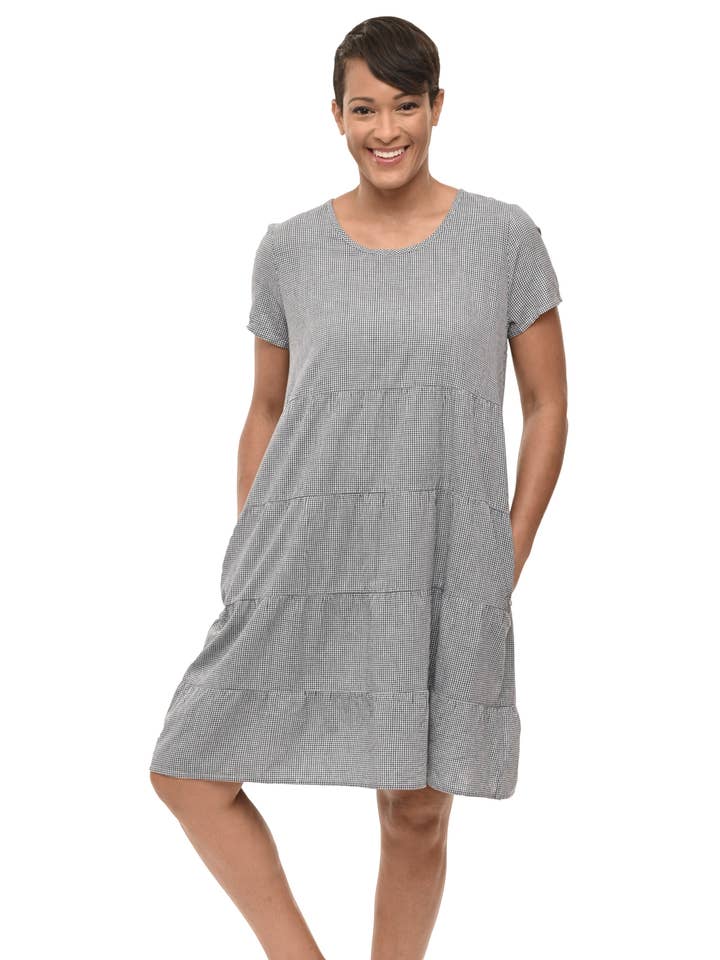 CV529 Ramsay Dress in Mallard Check* for wholesale by Tulip Clothing