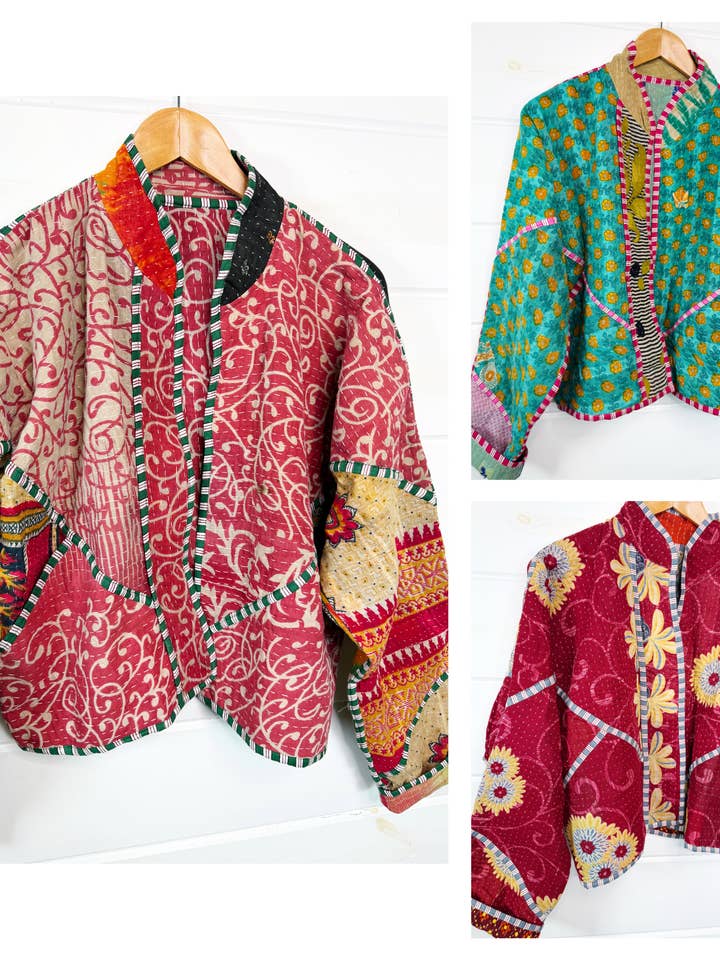 Veste matelassée Kantha – Manteau patchwork unique en son genre pour la vente par Folklore Couture