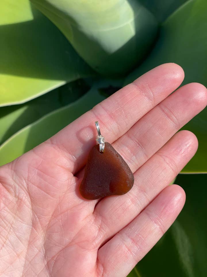 Genuine Brown Sea Glass Pendant for wholesale by Seaside treasures