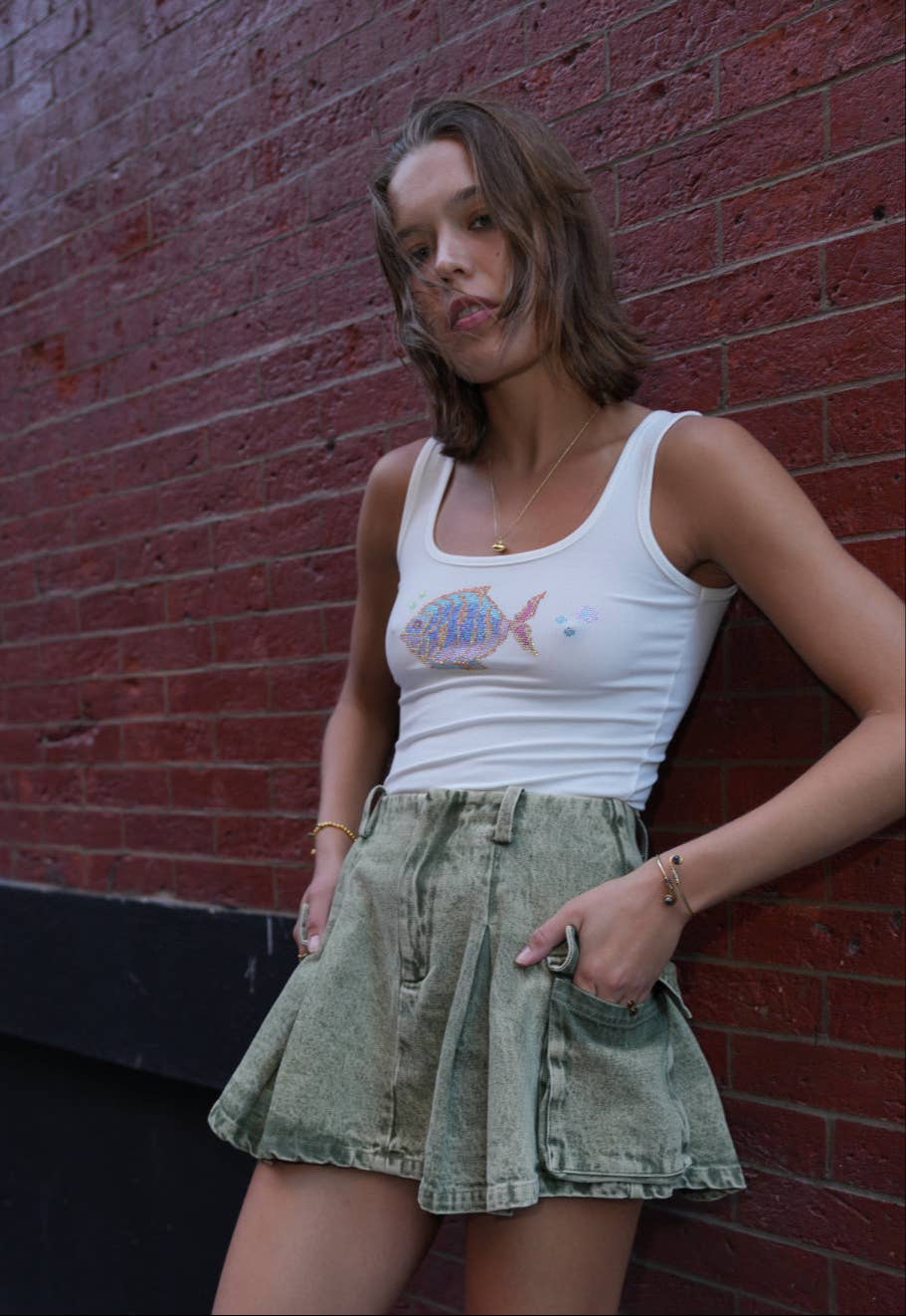 Branco Domingos Peixe Bolha Top de Pedraria para venda a revendedores na Faire1