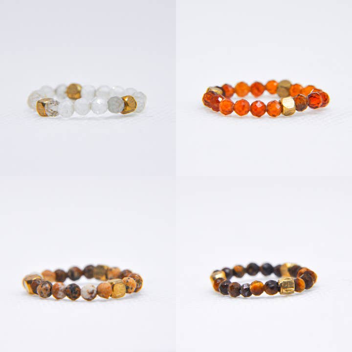 Natural Cut/Faceted Gemstones Elastic Ring Assorted for wholesale by Zumki