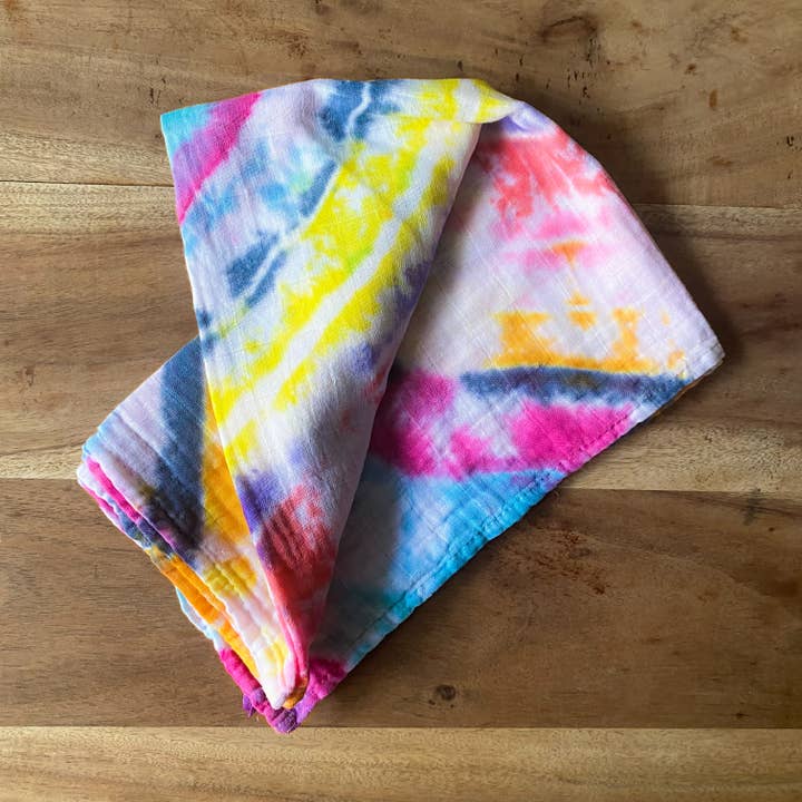 100% Cotton Tie Dye Muslin. Full Dye for wholesale by Now What Napkins