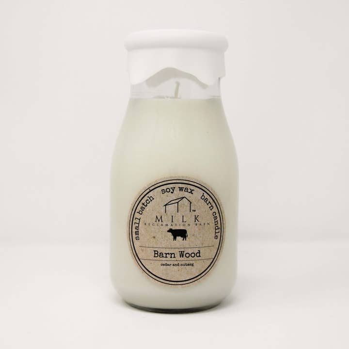 Milk Reclamation Barn - Wholesale Jar/filled candle - Milk Bottle Candle Barn Wood (Cedar & Nutmeg)1