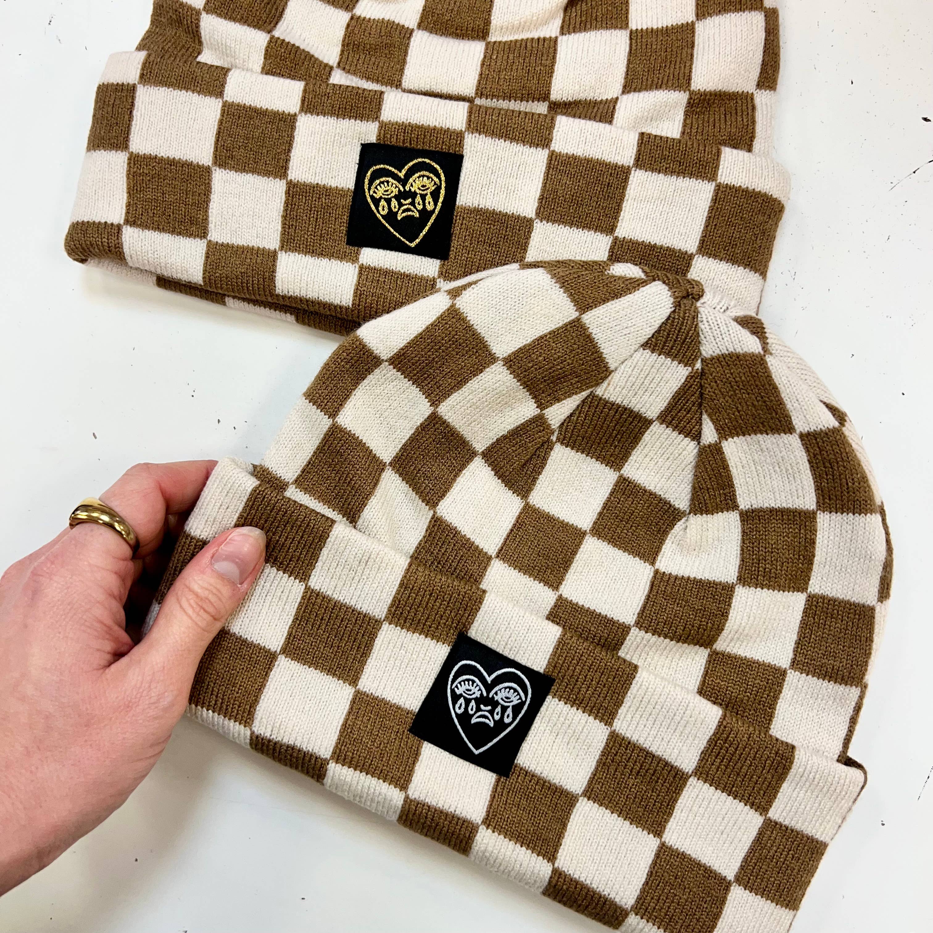 Cousins Collective – wholesale Beanie – Unisex – Crying Heart Checkerboard Beanie Hat3