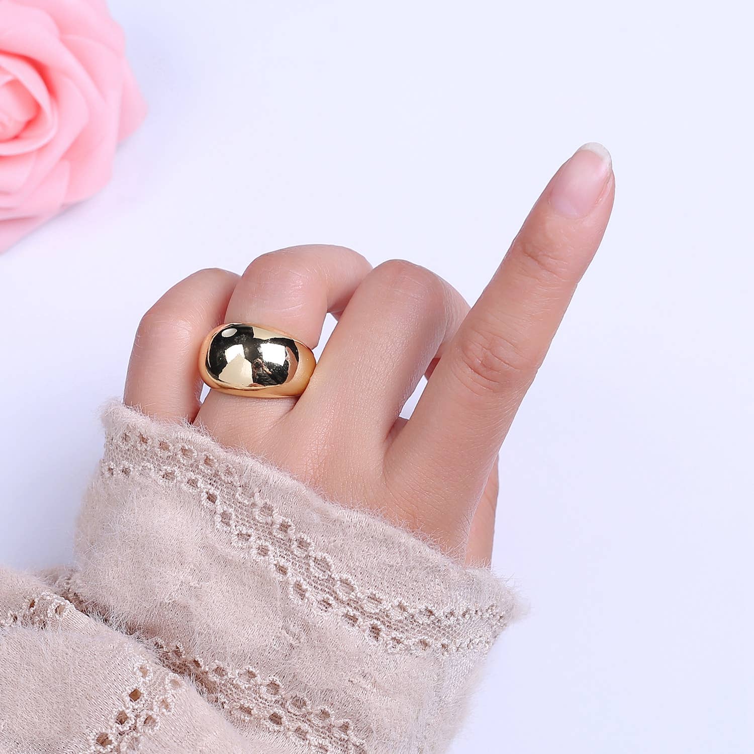 Aim Eternal - Wholesale Cocktail/Statement Ring - Plain Gold/Silver Chunky Adjustable Dom Ring O2101 O21022