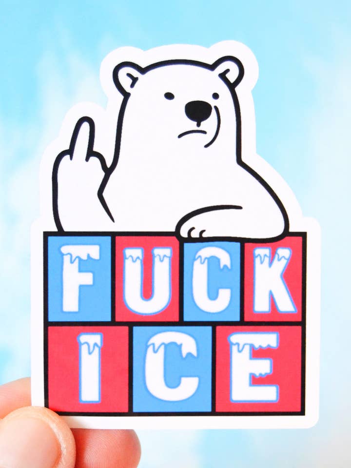 F*ck ICE Venstreorienteret Isbjørn Vinylklistermærke for engroshandel hos Rebel Disco Designs