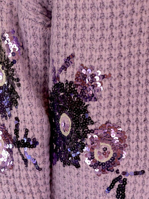 Ambiente - Wholesale Knit Sweater - Women's - V-NECK TEXTURED SWEATER WITH SEQUIN APPLIQUES - W2309JO279189