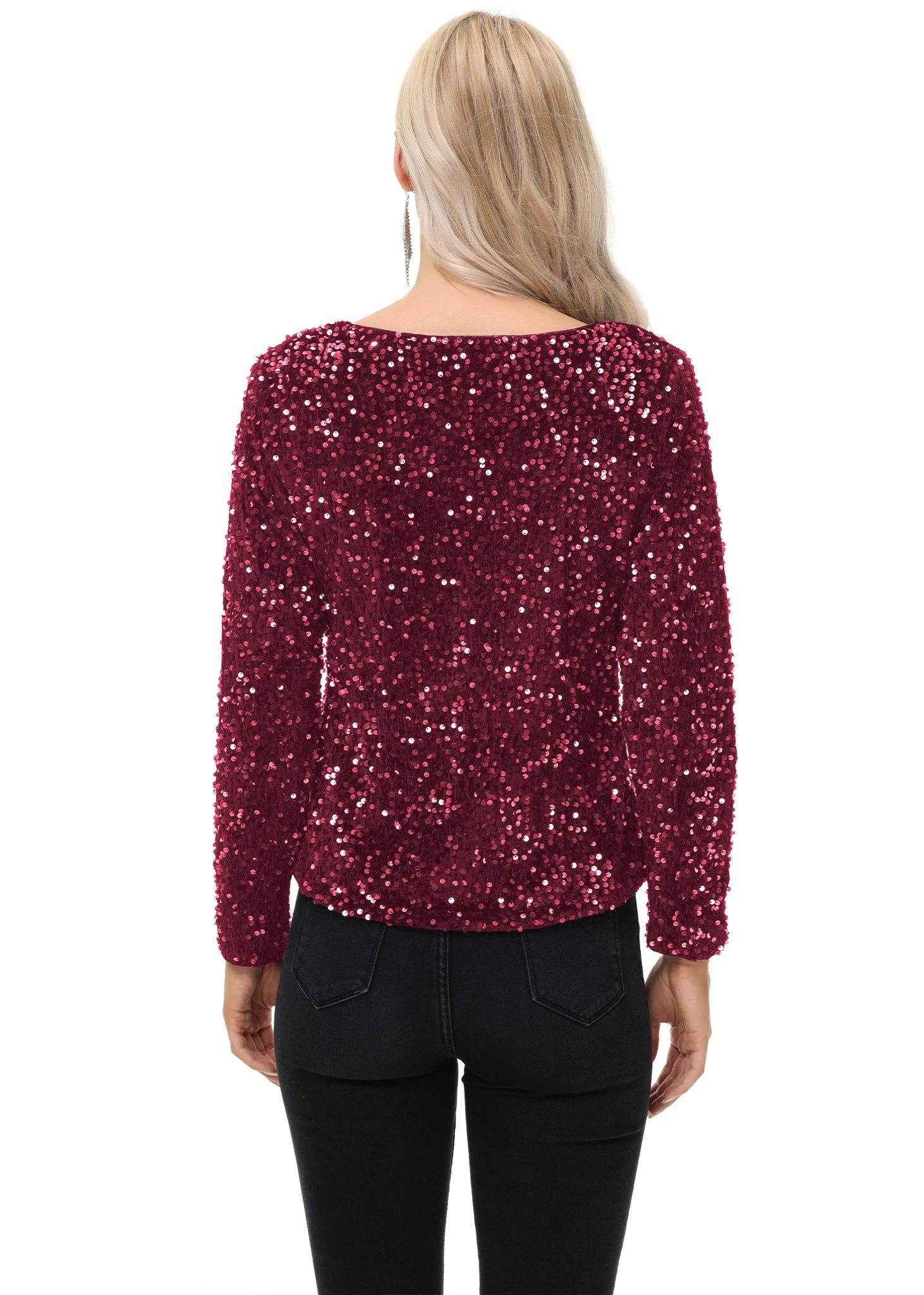 Anna Kaci Wholesale - Wholesale Blouse - Women's - Long Sleeve Sequin Tops Sparkly Glitter Evening Party16