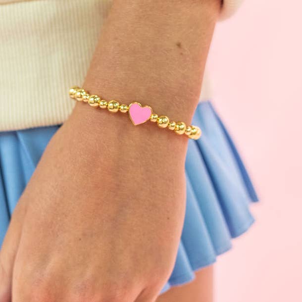 Rock Paper Scissors - Wholesale Beaded bracelet - Golden heart - Gold Beaded Enamel Bracelet - 6 colors3