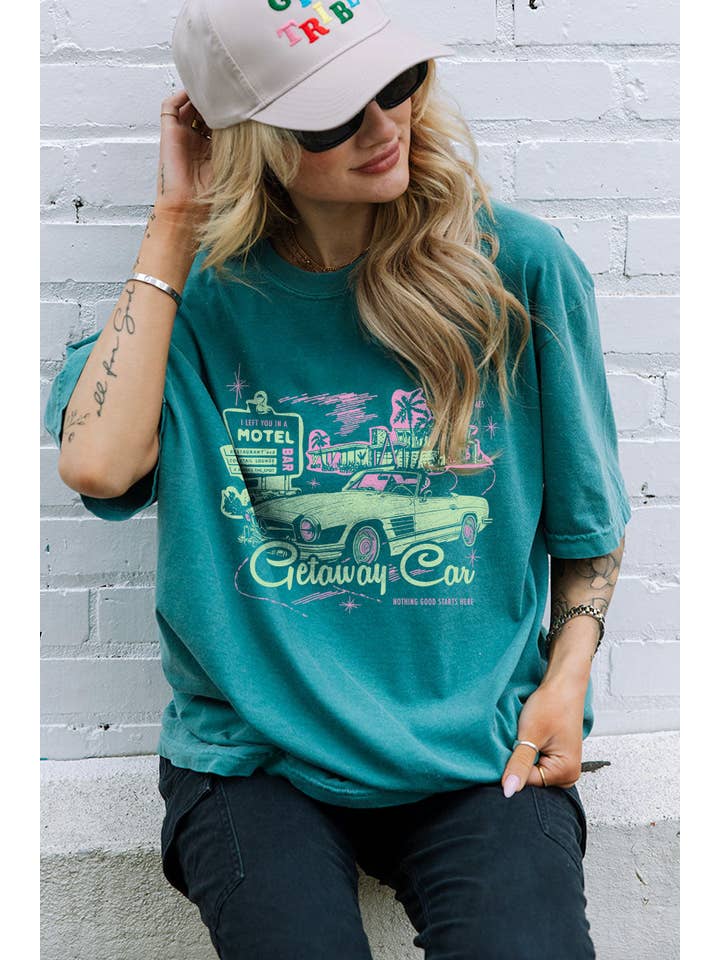 Girl Tribe Co - Wholesale Screen Printed T-Shirt - Women's - Getaway Car Motel Tee in Emerald