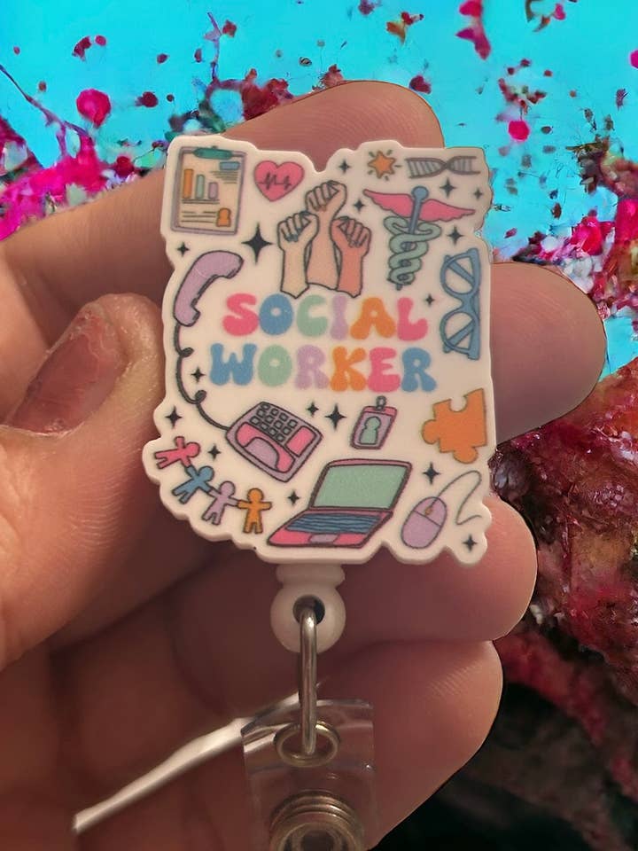 Social Worker - Badge Reel Holder for wholesale by Fuzzy Edges Crafts LLC