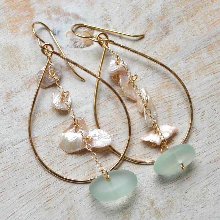 Keshi Pearl & Frosted Glass Teardrop for wholesale by Salty But Sweet