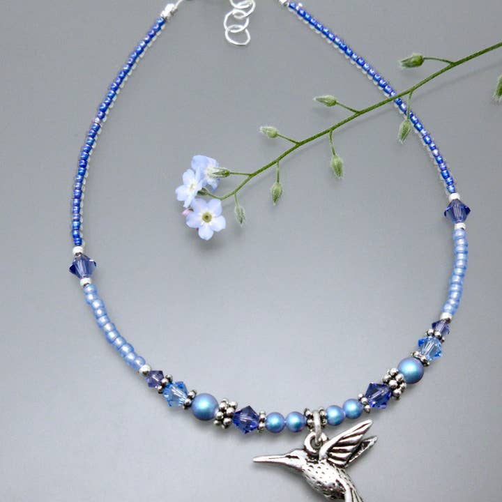 True Blue Hummingbird Anklet for wholesale by Oreb Lram Fine Casual Jewelry