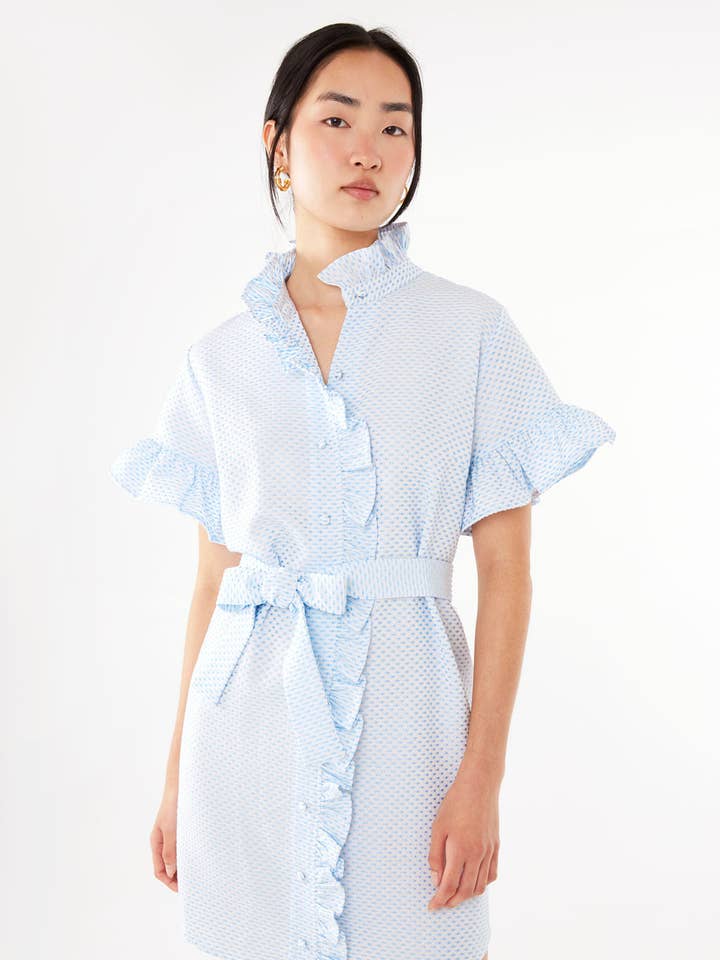 Robe Katie en coton tufté bleu clair pour la vente par Abbey Glass