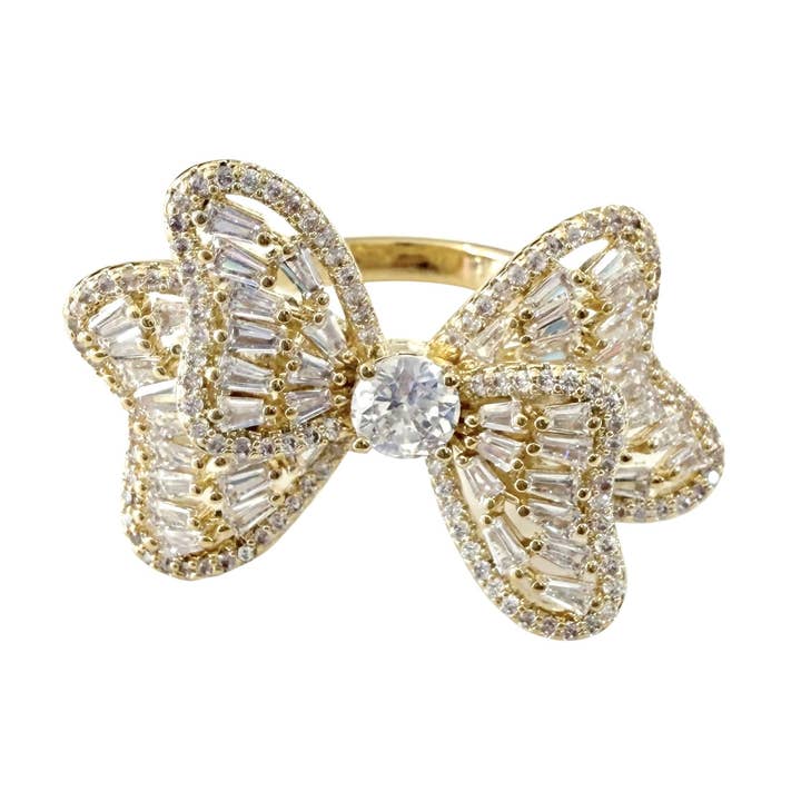 Gemelli - Wholesale Multi-Stone Ring - Sweet Bow Gold Plated CZ Ring0