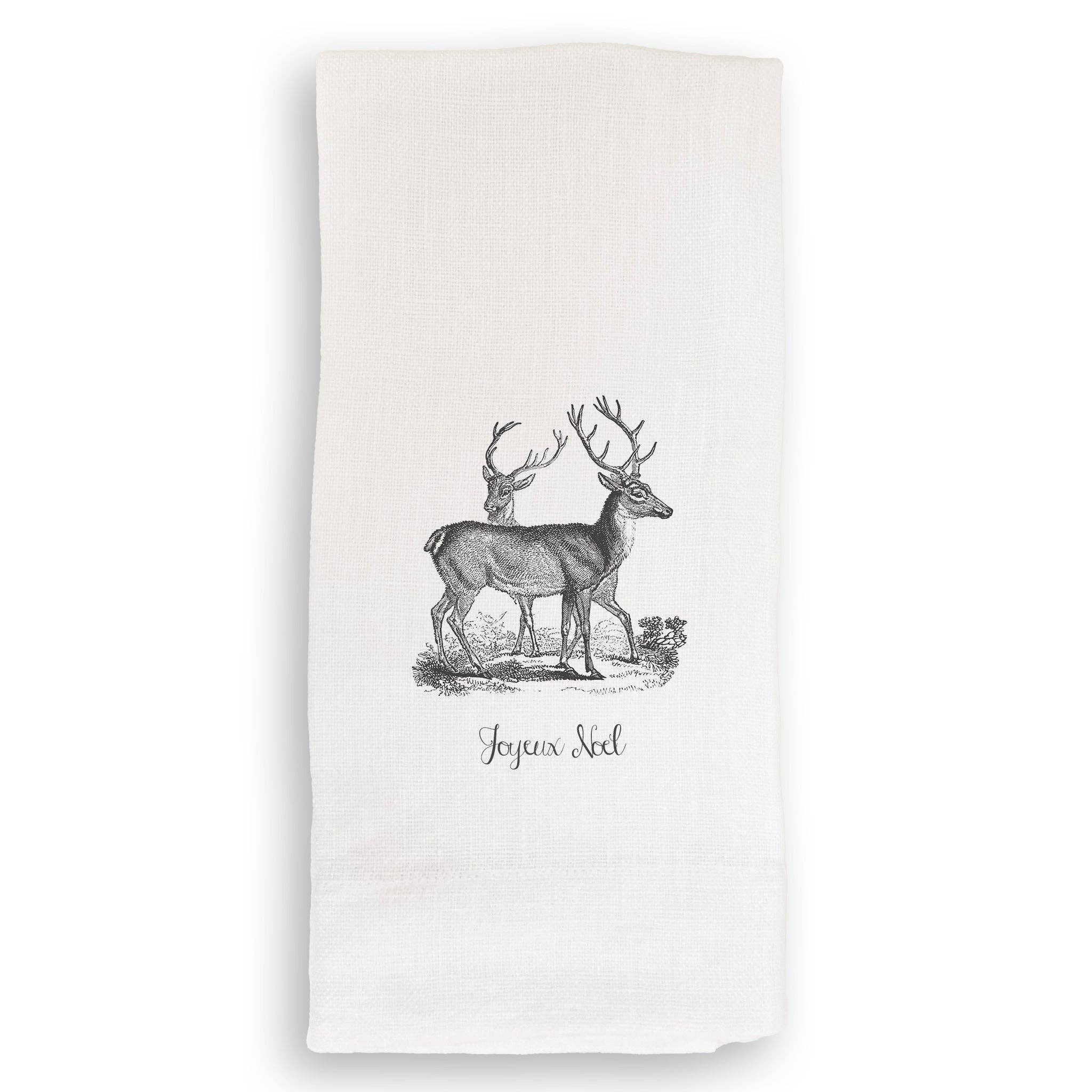 French Graffiti - Wholesale Theedoek - Grijs vintage hert met Joyeux Noel2