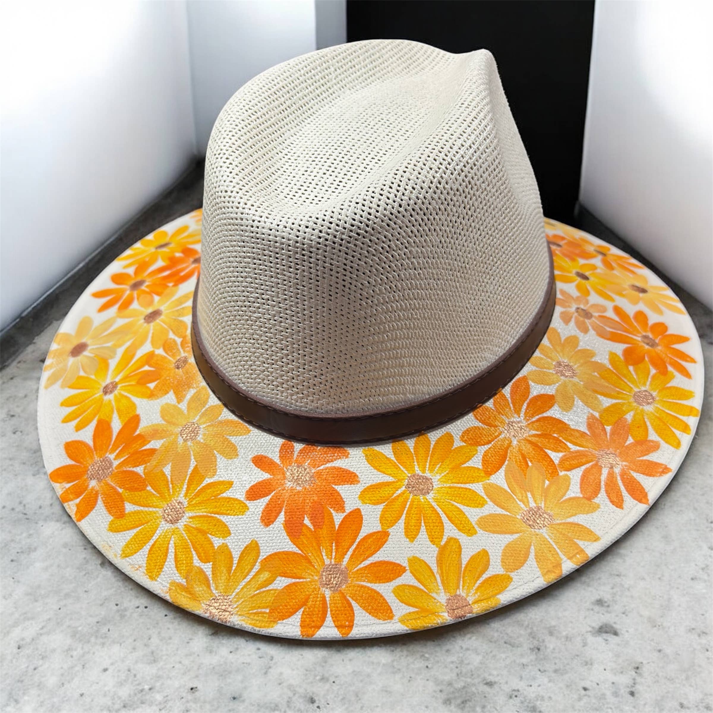GMCE Global Trading, LLC - Wholesale Fedora - Unisex - Floral Hand-Painted Palm Straw Fedora Hat 4