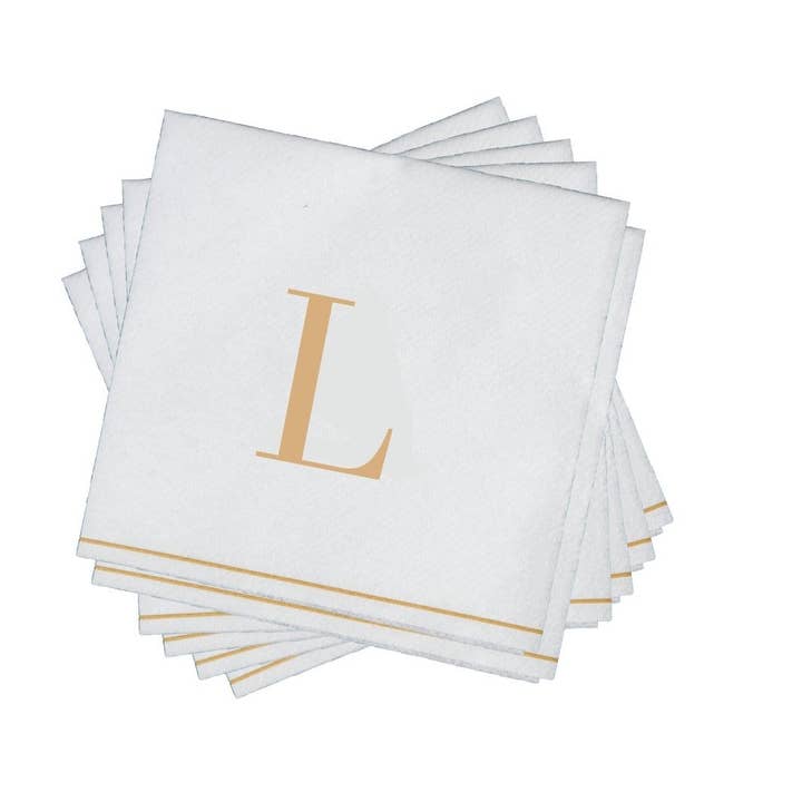Luxe Party - Wholesale Disposable Napkin - L Gold Monogram Cocktail Paper Napkins | 16 Napkins1