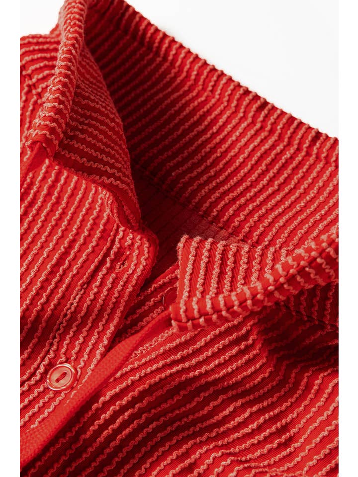 Racing Red Corded Knit Half-Button Collared Top for wholesale on Faire7