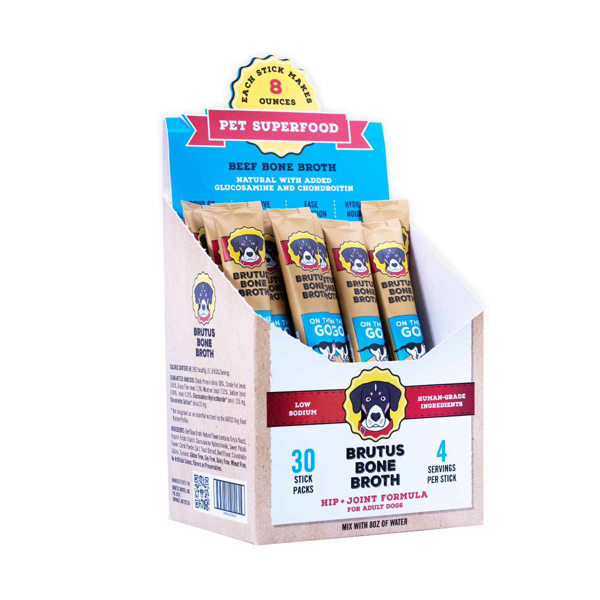 Brutus Broth - Wholesale Pet Food - Dog - Brutus Broth Instant Broth Beef 30 Stick Point of Sale Pack2