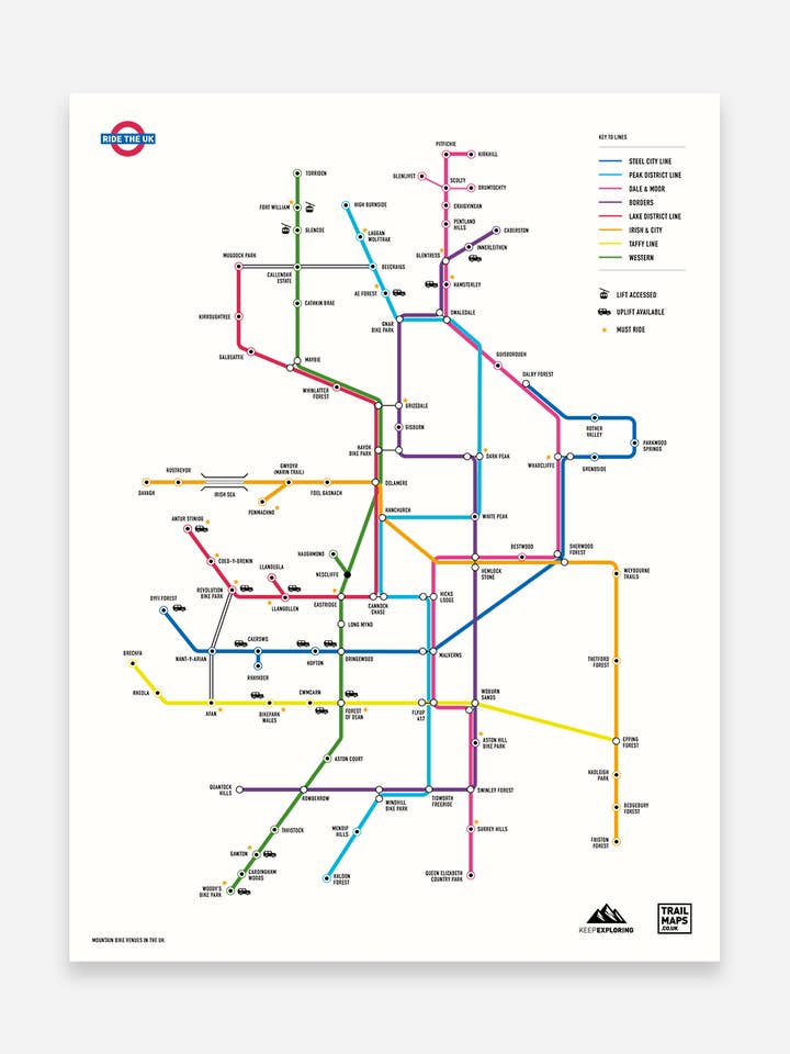 Mountain Bike Map of Britain - White for wholesale by Trailmaps.com
