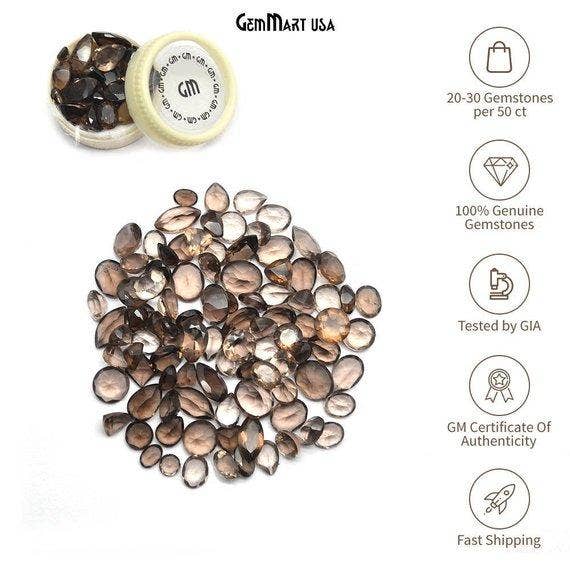 Naturlig røget topas facetteret løs ædelsten, 6-12mm, 50 karat for engroshandel hos GemMartUSA