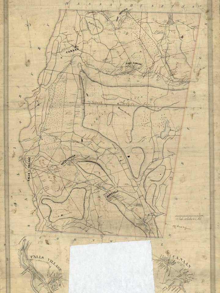 Mapa del pueblo de Canaan, Connecticut en 1853 para venta al por mayor de Relic Map Co.