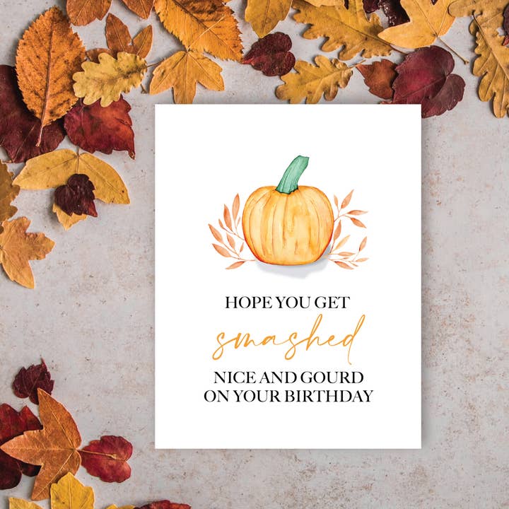 Slate + Brush Design Studio – Engroshandel Fødselsdagskort – Efterår fødselsdagskort - sjovt græskar oktober fødselsdagskort1
