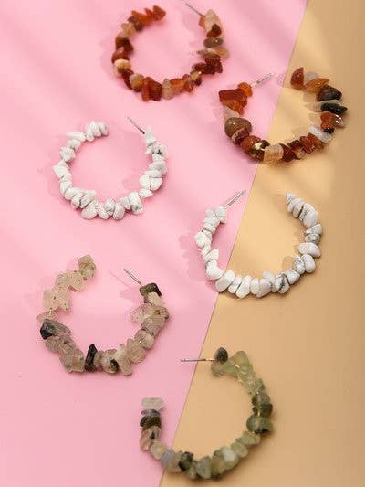 NATURAL STONE HOOP EARRINGS | 25E305 for wholesale by JOSSLYN by wall to wall