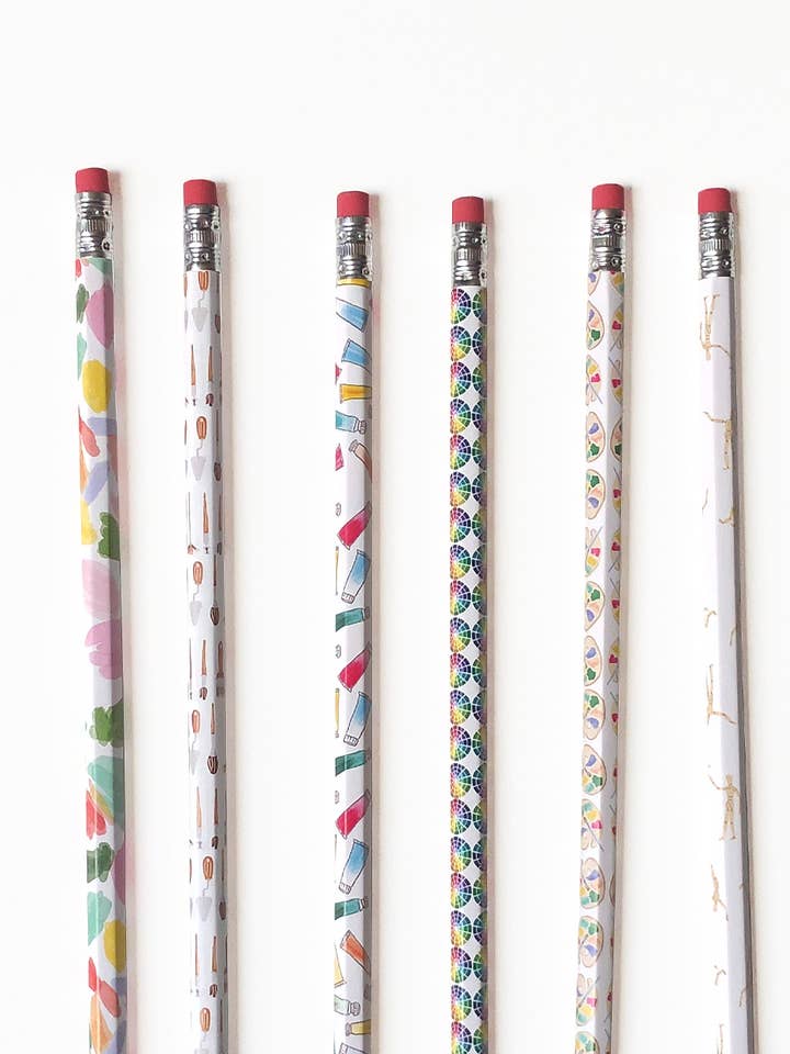 Set di 6 matite a tema Art Supply, vivaci e creative per la vendita all'ingrosso da parte di Artistry Cards