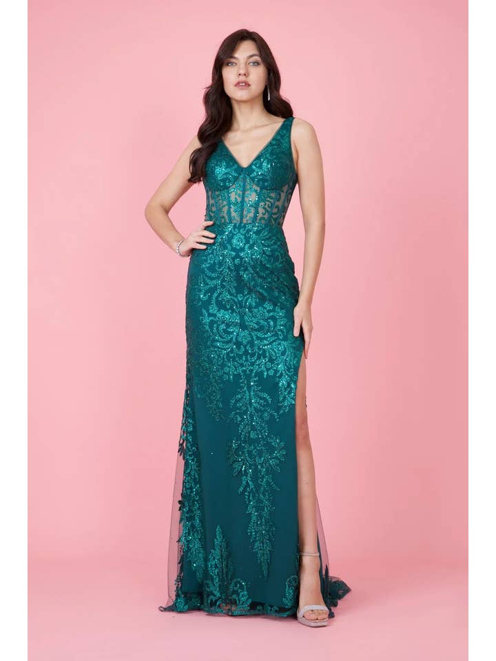 Kos Couture - Wholesale Gown - Women's - Dylan & Davids V Neck Corset Bodice Formal Prom Dress