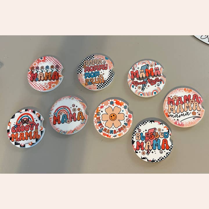 MAMA Set of 2 Ceramic Stone Car Coasters; Car accessory, cup holders coaster for wholesale by Murray Made Designs