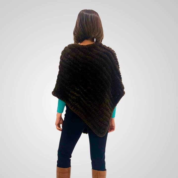 Taylor Hill Scarves & Co - Wholesale Poncho – Women's - THSP1065: Brown: Faux Fur Poncho2