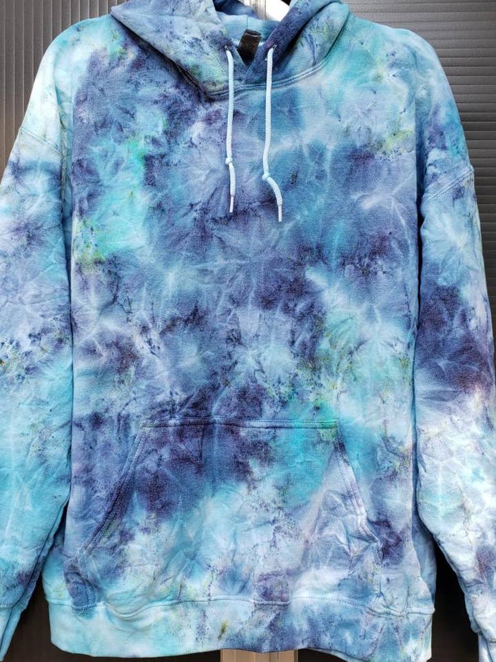 Aqua Navy Seaside handgemaakte tie-dye hoodie, uniseks voor wholesale door Dye Krazy